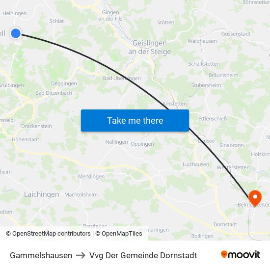 Gammelshausen to Vvg Der Gemeinde Dornstadt map