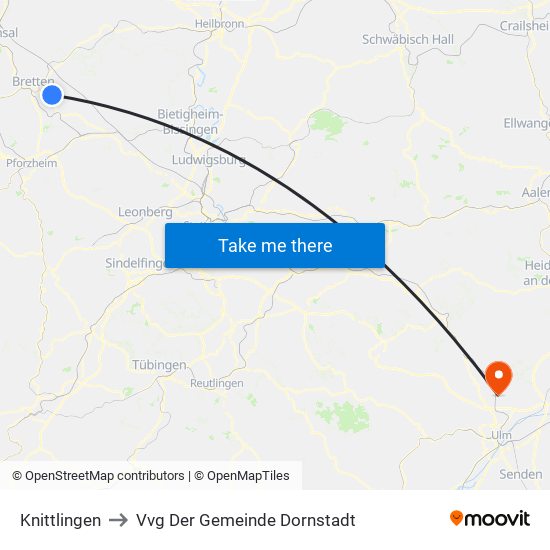 Knittlingen to Vvg Der Gemeinde Dornstadt map