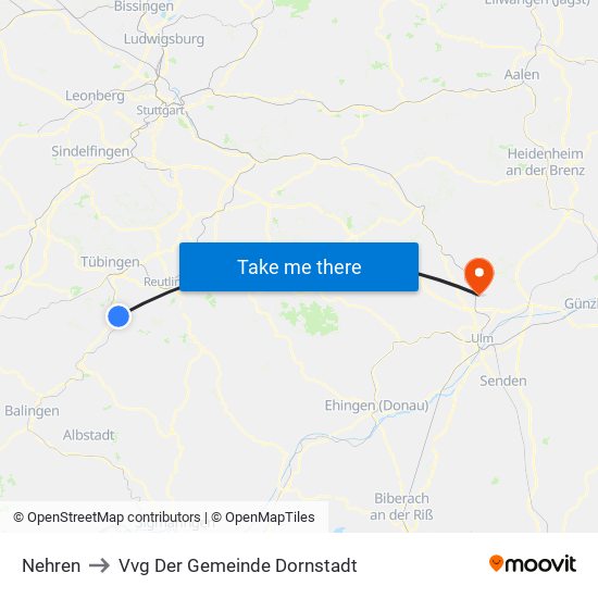 Nehren to Vvg Der Gemeinde Dornstadt map
