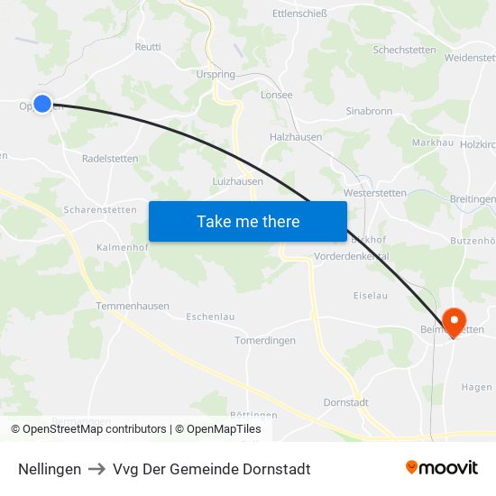 Nellingen to Vvg Der Gemeinde Dornstadt map