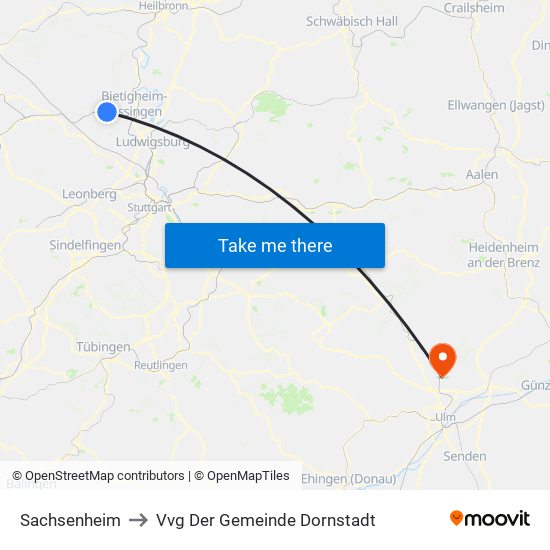 Sachsenheim to Vvg Der Gemeinde Dornstadt map