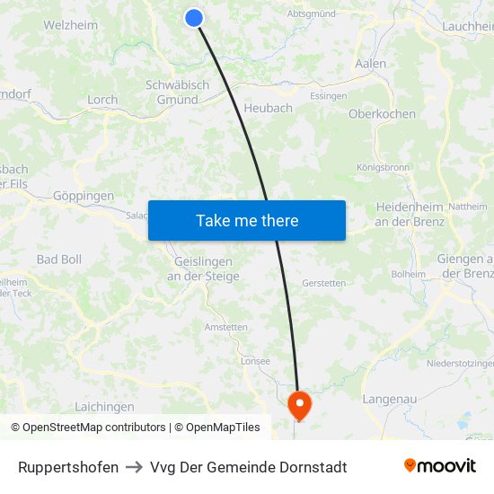 Ruppertshofen to Vvg Der Gemeinde Dornstadt map