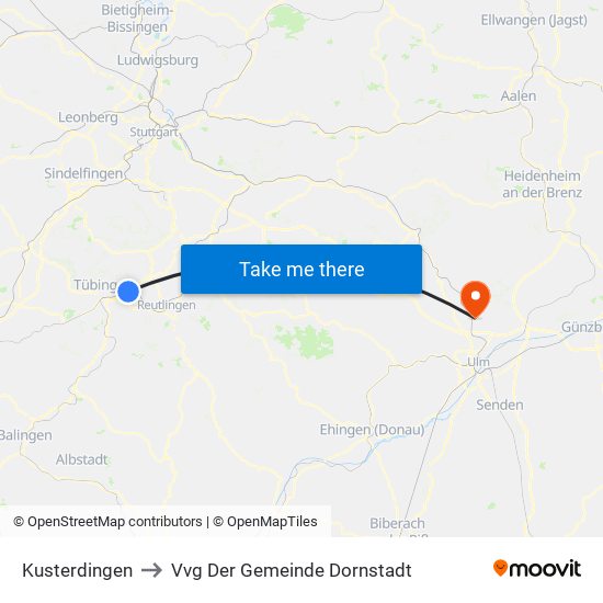 Kusterdingen to Vvg Der Gemeinde Dornstadt map