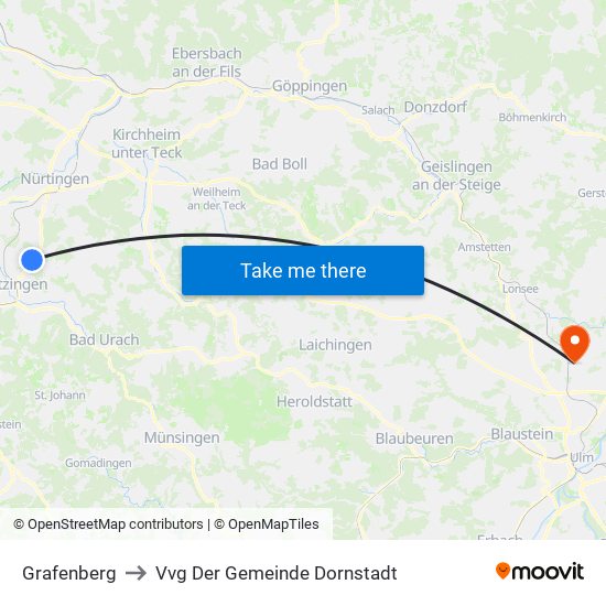 Grafenberg to Vvg Der Gemeinde Dornstadt map