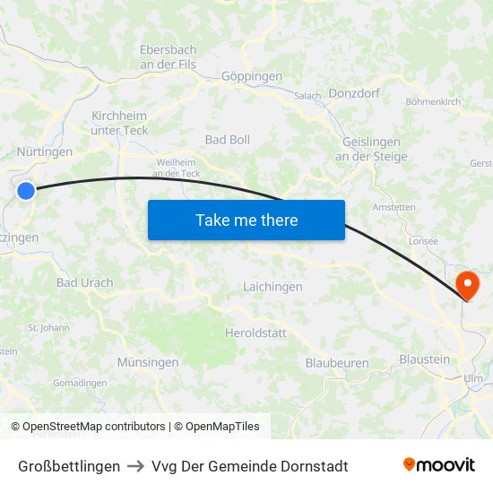 Großbettlingen to Vvg Der Gemeinde Dornstadt map