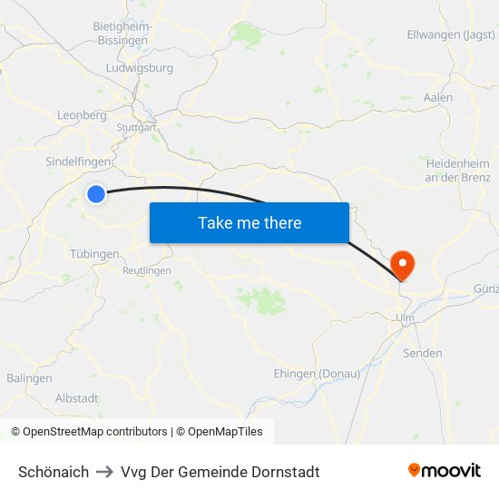 Schönaich to Vvg Der Gemeinde Dornstadt map