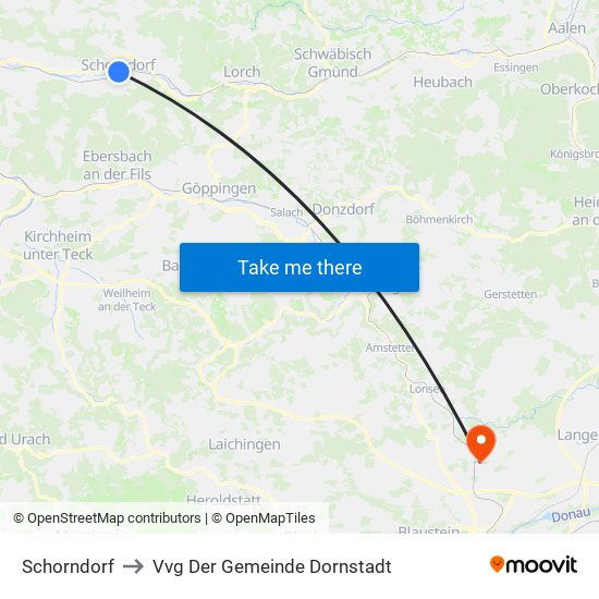 Schorndorf to Vvg Der Gemeinde Dornstadt map