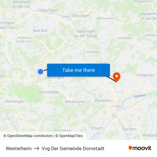 Westerheim to Vvg Der Gemeinde Dornstadt map