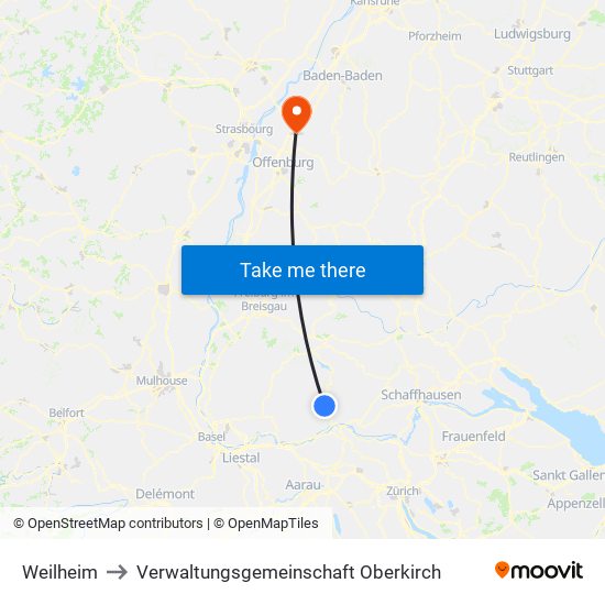 Weilheim to Verwaltungsgemeinschaft Oberkirch map