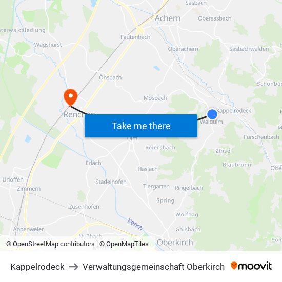 Kappelrodeck to Verwaltungsgemeinschaft Oberkirch map