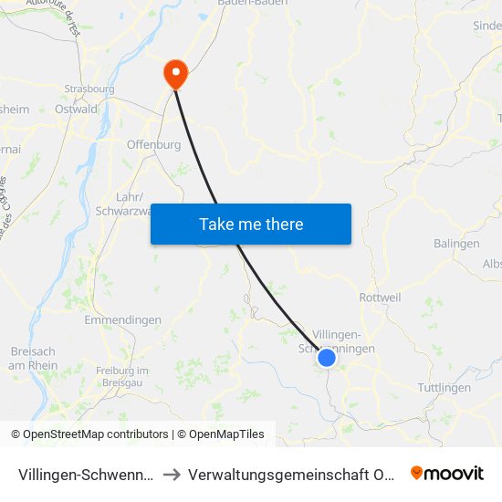 Villingen-Schwenningen to Verwaltungsgemeinschaft Oberkirch map