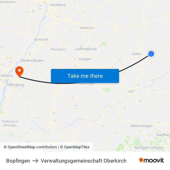 Bopfingen to Verwaltungsgemeinschaft Oberkirch map
