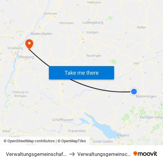 Verwaltungsgemeinschaft Ochsenhausen to Verwaltungsgemeinschaft Oberkirch map