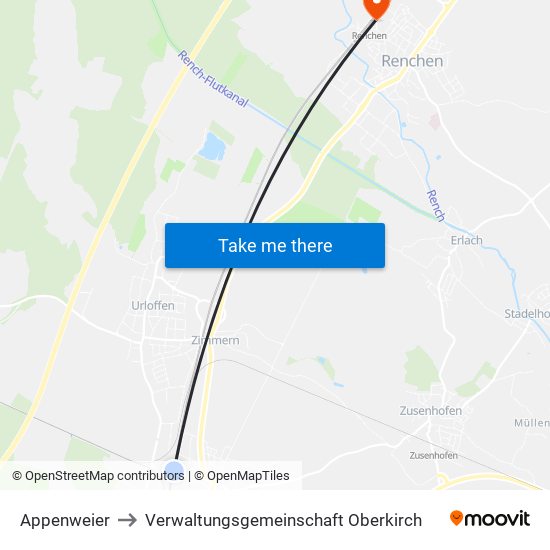 Appenweier to Verwaltungsgemeinschaft Oberkirch map