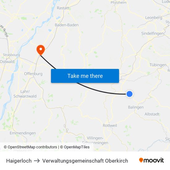 Haigerloch to Verwaltungsgemeinschaft Oberkirch map