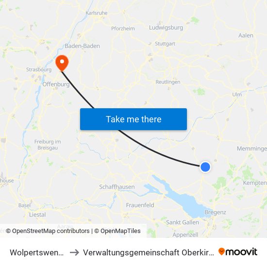 Wolpertswende to Verwaltungsgemeinschaft Oberkirch map