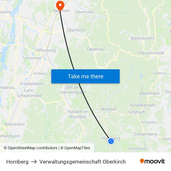 Hornberg to Verwaltungsgemeinschaft Oberkirch map