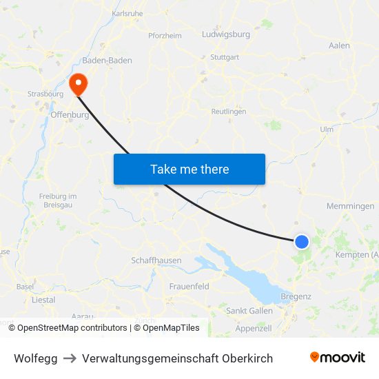 Wolfegg to Verwaltungsgemeinschaft Oberkirch map