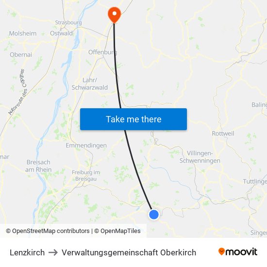 Lenzkirch to Verwaltungsgemeinschaft Oberkirch map