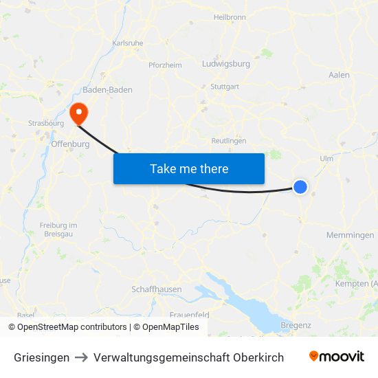 Griesingen to Verwaltungsgemeinschaft Oberkirch map
