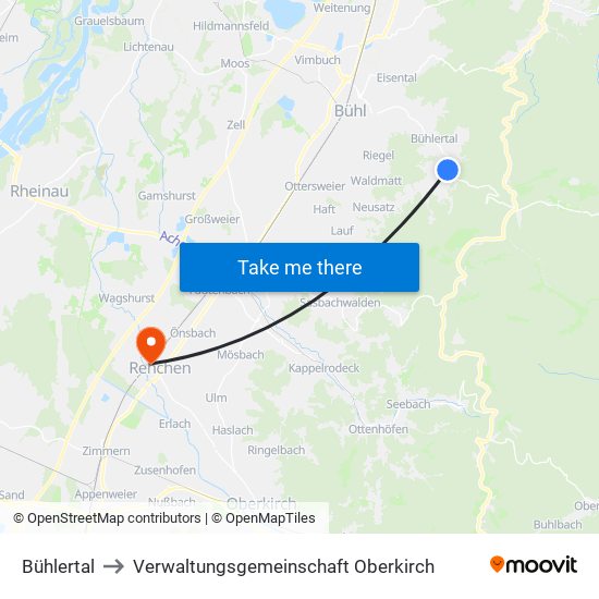 Bühlertal to Verwaltungsgemeinschaft Oberkirch map