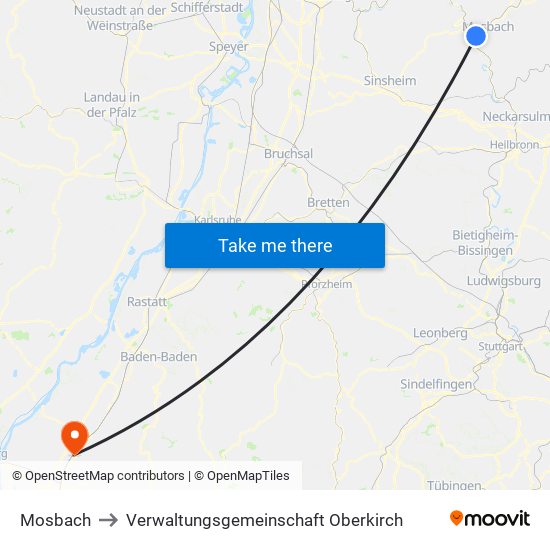 Mosbach to Verwaltungsgemeinschaft Oberkirch map