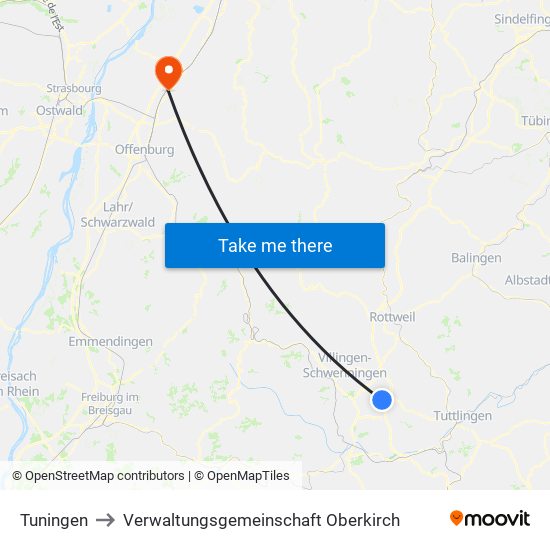 Tuningen to Verwaltungsgemeinschaft Oberkirch map