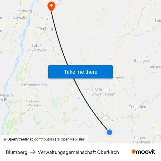 Blumberg to Verwaltungsgemeinschaft Oberkirch map