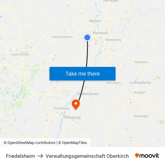 Friedelsheim to Verwaltungsgemeinschaft Oberkirch map