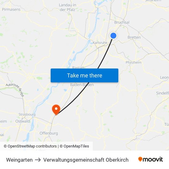 Weingarten to Verwaltungsgemeinschaft Oberkirch map