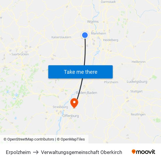 Erpolzheim to Verwaltungsgemeinschaft Oberkirch map