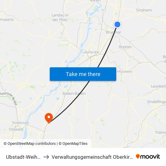 Ubstadt-Weiher to Verwaltungsgemeinschaft Oberkirch map