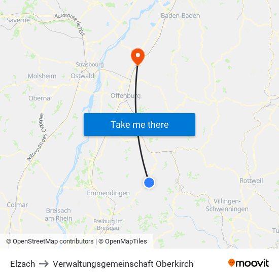 Elzach to Verwaltungsgemeinschaft Oberkirch map