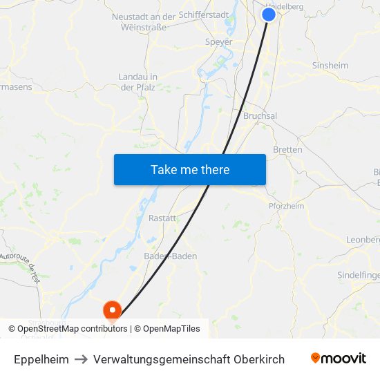 Eppelheim to Verwaltungsgemeinschaft Oberkirch map