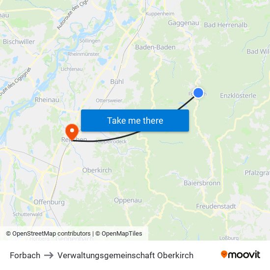 Forbach to Verwaltungsgemeinschaft Oberkirch map