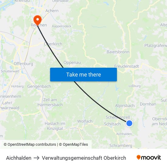 Aichhalden to Verwaltungsgemeinschaft Oberkirch map