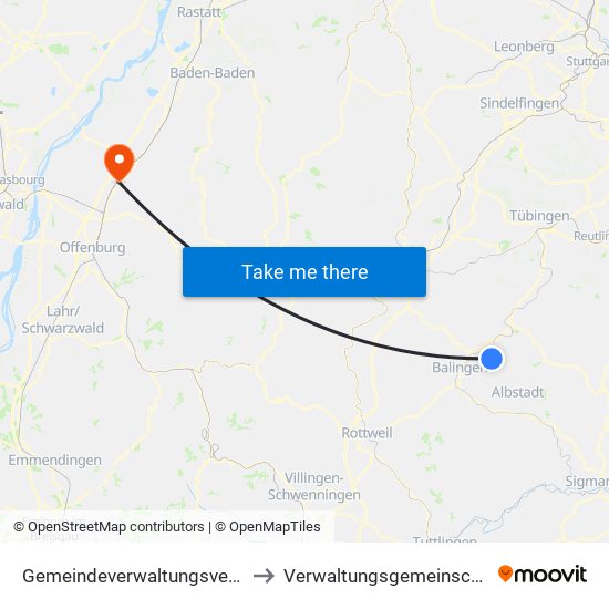 Gemeindeverwaltungsverband Bisingen to Verwaltungsgemeinschaft Oberkirch map