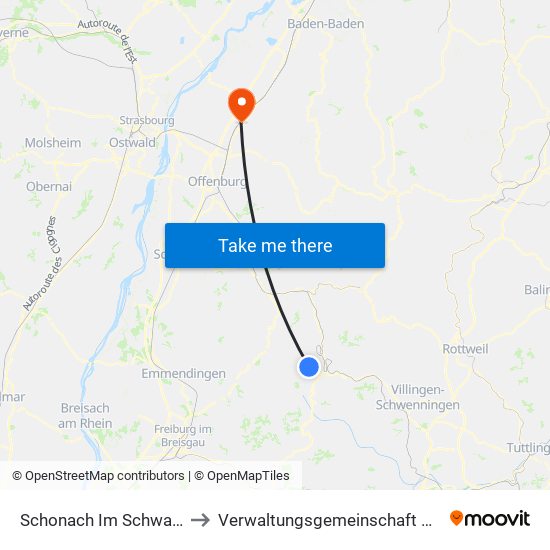 Schonach Im Schwarzwald to Verwaltungsgemeinschaft Oberkirch map