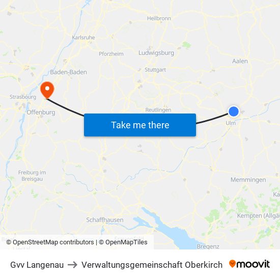 Gvv Langenau to Verwaltungsgemeinschaft Oberkirch map