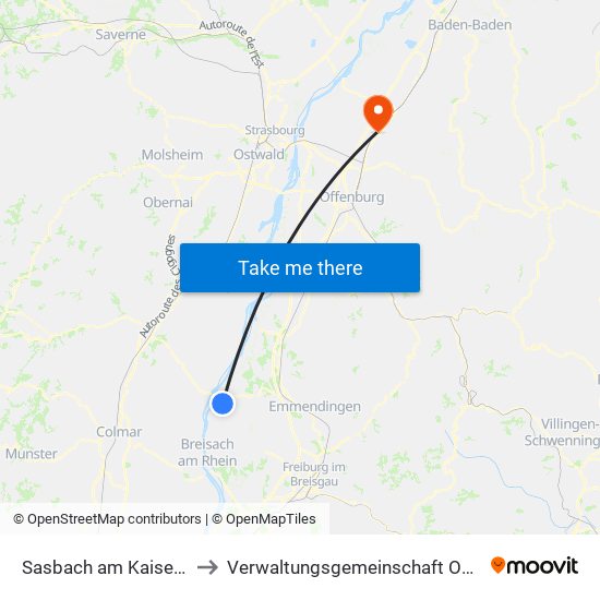 Sasbach am Kaiserstuhl to Verwaltungsgemeinschaft Oberkirch map