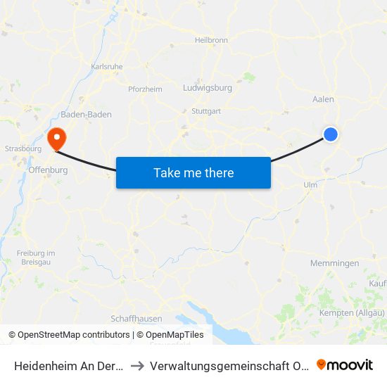 Heidenheim An Der Brenz to Verwaltungsgemeinschaft Oberkirch map