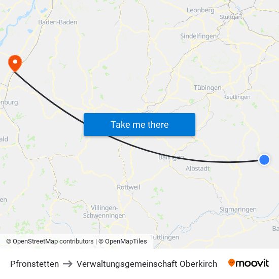 Pfronstetten to Verwaltungsgemeinschaft Oberkirch map