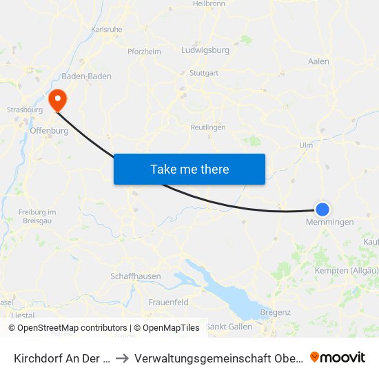 Kirchdorf An Der Iller to Verwaltungsgemeinschaft Oberkirch map