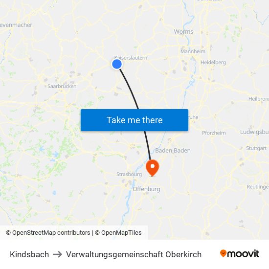 Kindsbach to Verwaltungsgemeinschaft Oberkirch map