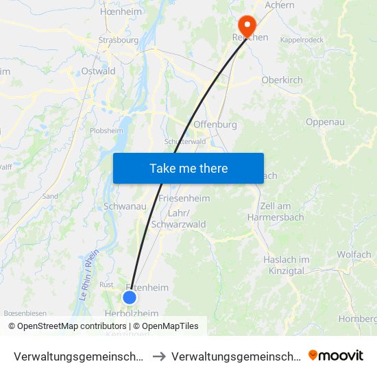 Verwaltungsgemeinschaft Ettenheim to Verwaltungsgemeinschaft Oberkirch map