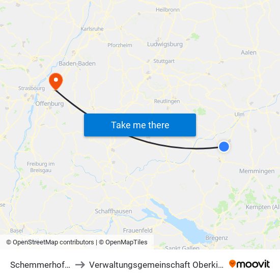 Schemmerhofen to Verwaltungsgemeinschaft Oberkirch map