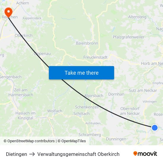 Dietingen to Verwaltungsgemeinschaft Oberkirch map