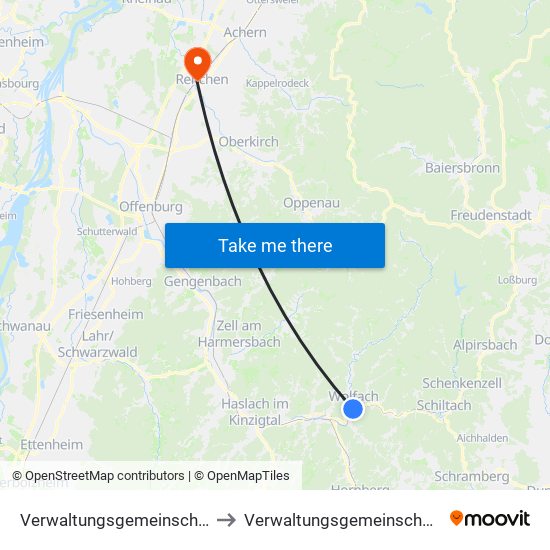 Verwaltungsgemeinschaft Wolfach to Verwaltungsgemeinschaft Oberkirch map