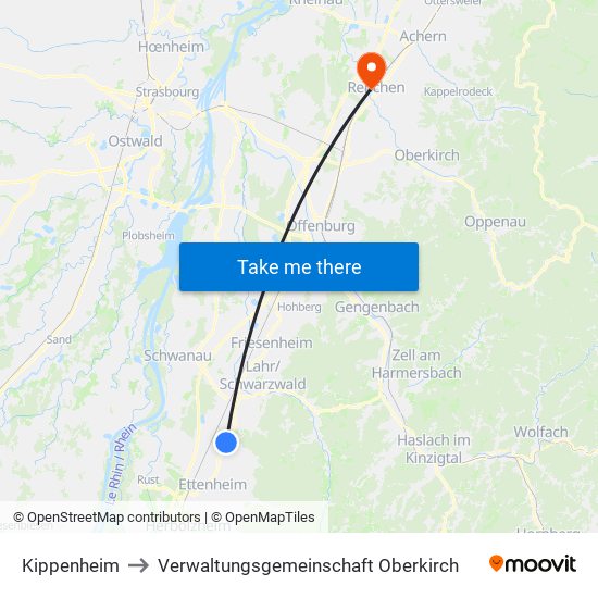 Kippenheim to Verwaltungsgemeinschaft Oberkirch map