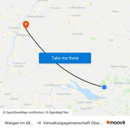 Wangen Im Allgäu to Verwaltungsgemeinschaft Oberkirch map